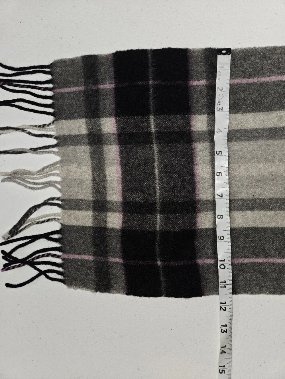 Amicale 100% Cashmere Plaid Scarf Gray Black Pink Luxury Vintage